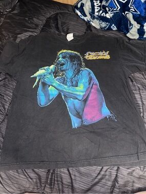 Black Ozzy Osbourne Doves revenge Graphic Tee - Neon Singer Print